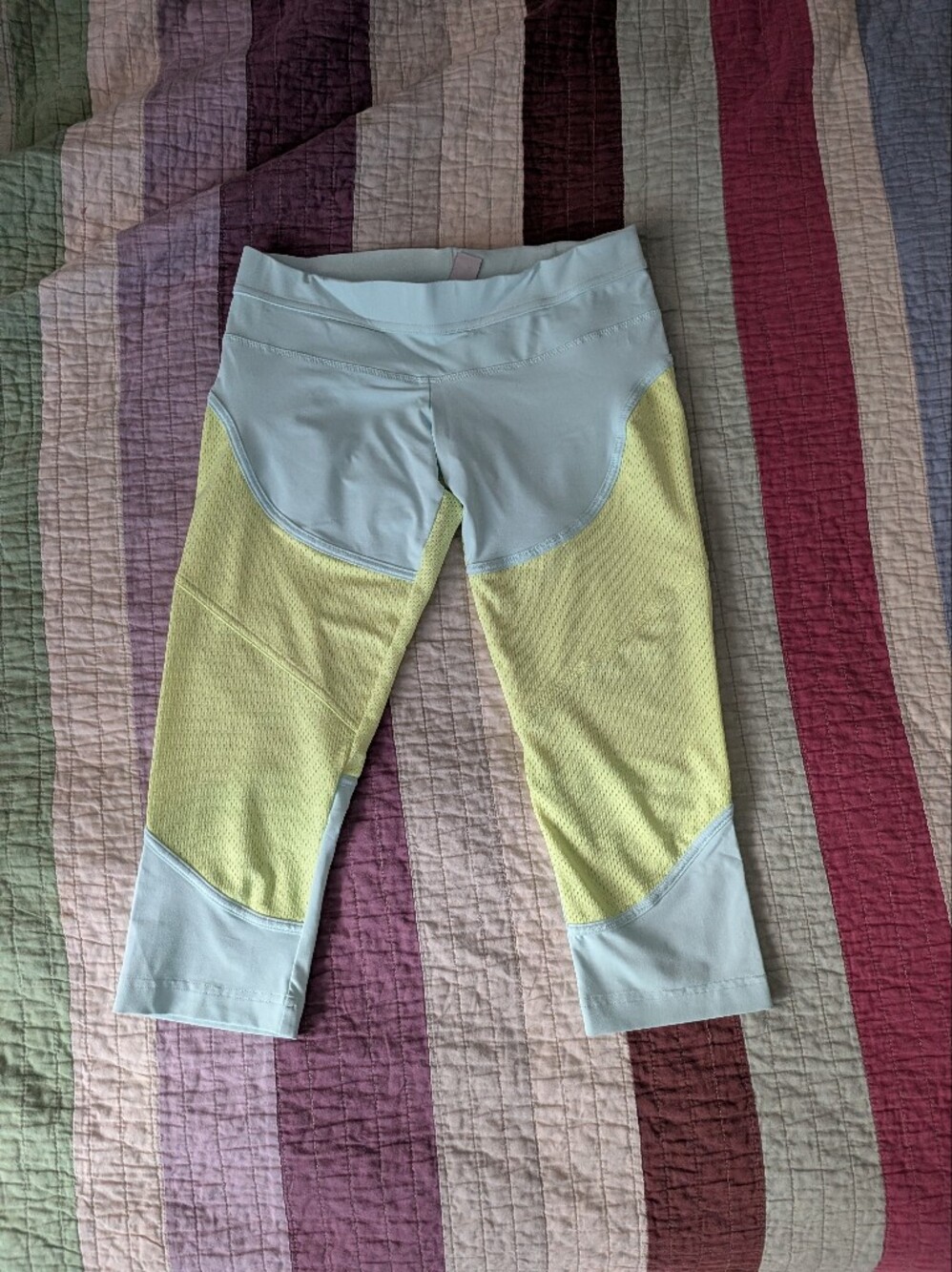 adidas Stella McCartney Light Blue and Pale Yellow Leggings W Mesh, Small